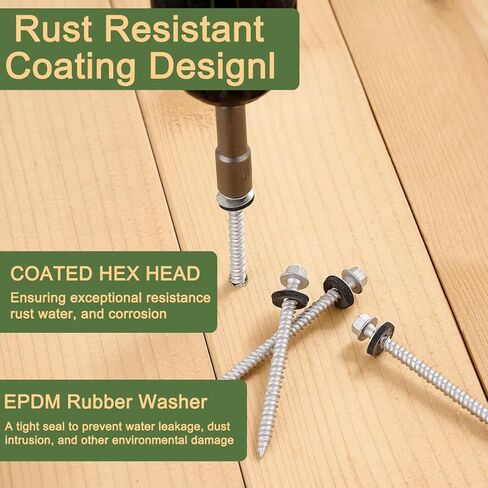 50 Pcs Sliver #10x2-1/2 Metal Roofing Screws Galvanized Hex Head Self-Tapping Screws with EPDM Washer Sharp Point Metal to Wood Siding Corrugated Roofing Screws in Kuwait