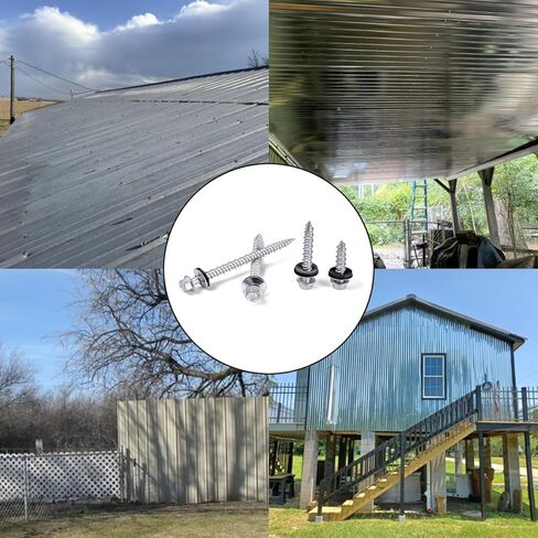 50 Pcs Sliver #10x2-1/2 Metal Roofing Screws Galvanized Hex Head Self-Tapping Screws with EPDM Washer Sharp Point Metal to Wood Siding Corrugated Roofing Screws in Kuwait