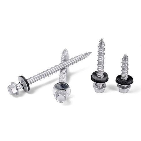 50 Pcs Sliver #10x2-1/2 Metal Roofing Screws Galvanized Hex Head Self-Tapping Screws with EPDM Washer Sharp Point Metal to Wood Siding Corrugated Roofing Screws in Kuwait