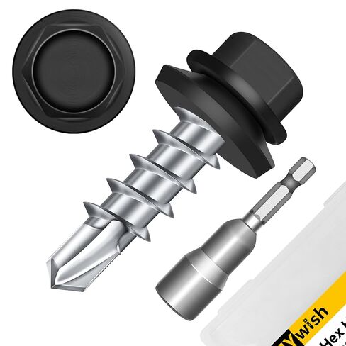 Mywish 100pcs #10 x 3/4 Hex Head Self-Drilling Sheet Metal Roofing Screws with EPDM Washer, Black Colored Hex Wood Screw, Sheet Metal Roof Screws with Hex Socket in Saudi Arabia