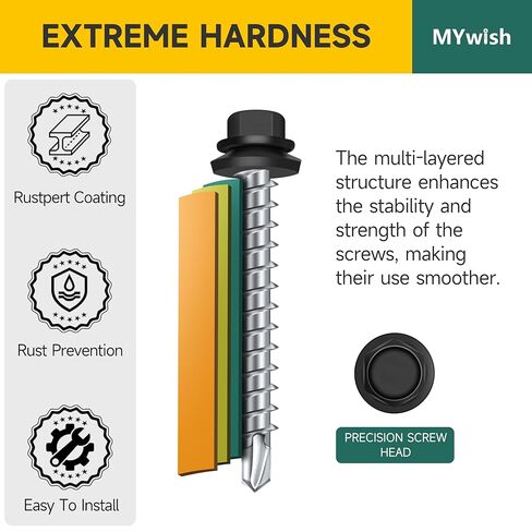 Mywish 100pcs #10 x 3/4 Hex Head Self-Drilling Sheet Metal Roofing Screws with EPDM Washer, Black Colored Hex Wood Screw, Sheet Metal Roof Screws with Hex Socket in Saudi Arabia