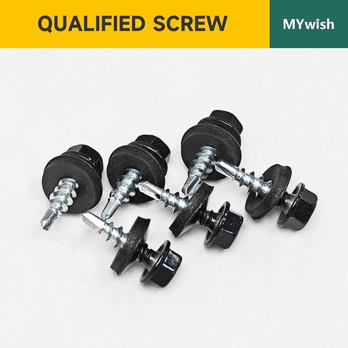 Mywish 100pcs #10 x 3/4 Hex Head Self-Drilling Sheet Metal Roofing Screws with EPDM Washer, Black Colored Hex Wood Screw, Sheet Metal Roof Screws with Hex Socket in Saudi Arabia