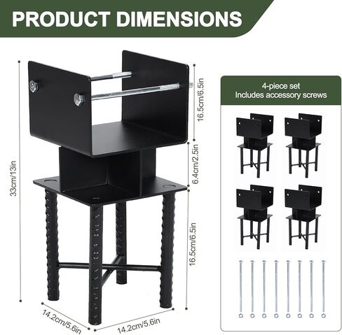 Generic 4pcs Powder-Coated Steel Post Bracket U-Shaped 6x6 Deck Post Base Support Inner Size 5.5inx5.5in for Wood Pergola Porch Railing Mailbox Support in Kuwait