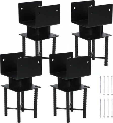 Generic 4pcs Powder-Coated Steel Post Bracket U-Shaped 6x6 Metal Post Base Holder Inner Size 5.5inx5.5in for Wood Pergola Porch Railing Mailbox Support in Kuwait