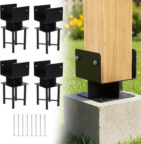 Generic 4pcs Powder-Coated Steel Post Bracket U-Shaped 6x6 Metal Post Base Holder Inner Size 5.5inx5.5in for Wood Pergola Porch Railing Mailbox Support in Kuwait