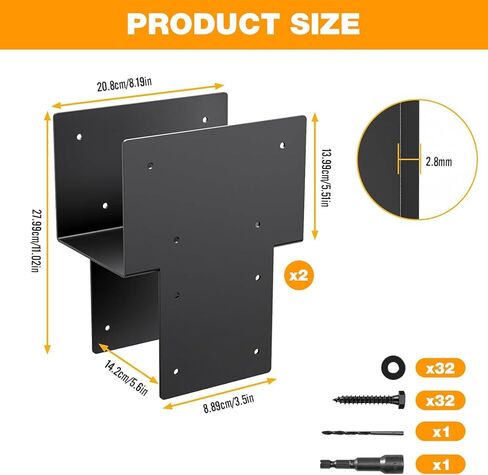 Generic 2 Pack Joist Hanger Brackets 6x6 (Actual 5.5x5.5in) Galvanized Steels Pergola Connector Brackets Post Inside Mount Bracket for Wood Posts Gazebo & Deck Beams in Kuwait