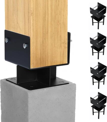 Generic 4pcs Wet Concrete Post U-Shaped 6x6 Powder-Coated Steel Post Bracket Inner Size 5.5inx5.5in for Wood Pergola Porch Railing Mailbox Support in Kuwait