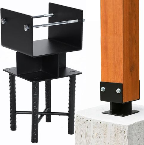 Generic 4pcs Wet Concrete Post U-Shaped 6x6 Powder-Coated Steel Post Bracket Inner Size 5.5inx5.5in for Wood Pergola Porch Railing Mailbox Support in Kuwait