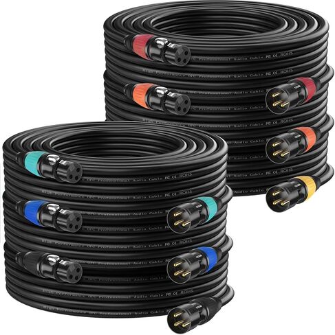 DMX Cable 10ft 6 Pack, 3-Pin XLR Gold-Plated Male to Female Flexible Cables, Compatible with Microphone, Stage Light DMX512, Mic Mixer, Band and More, Multi-Color in Kuwait