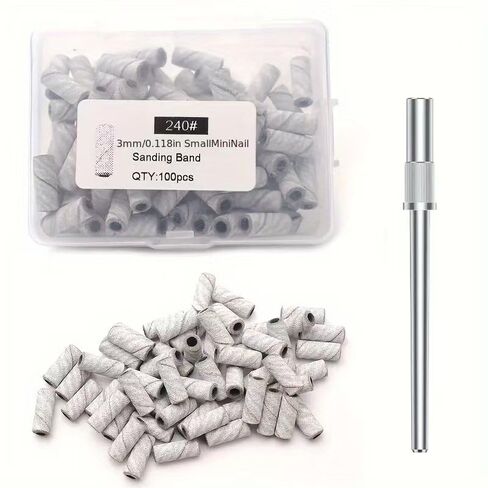 100Pcs 240 Grit 3mm Nail Sanding Bands with Stainless Steel Mandrel Set - Professional Nail Drill Accessories for Manicure, Pedicure & Nail Art, Replacement Sanding Bands for Nail Drill Machine-Pink in Kuwait