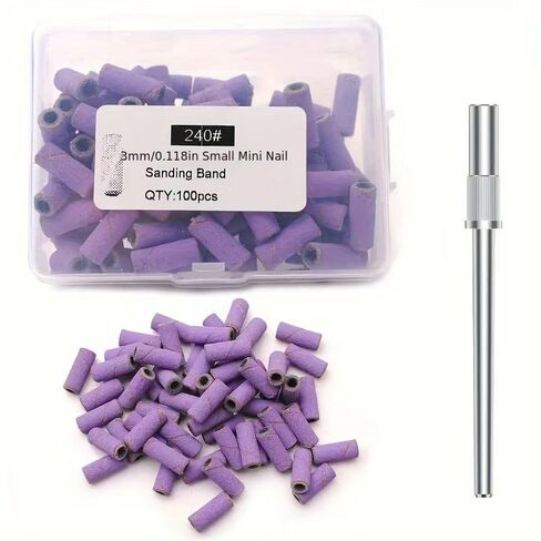 100Pcs 240 Grit 3mm Nail Sanding Bands with Stainless Steel Mandrel Set - Professional Nail Drill Accessories for Manicure, Pedicure & Nail Art, Replacement Sanding Bands for Nail Drill Machine-Pink in Kuwait