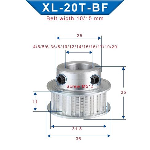XL-20T توقيت بكرة تتحمل 4/5/6/14/20 مللي متر الأسنان الملعب 5.08 مللي متر الألومنيوم عجلة بكرة عرض الأسنان 11 مللي متر 1 قطعة (5 مللي متر) in Saudi Arabia