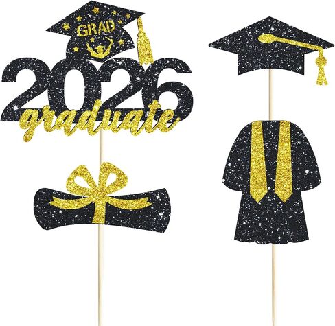 4 Pcs 2025 Graduate Cake Topper Red Glitter Congrats Grad Cake Topper Class of 2025 Cake Decor for 2025 Senior High School/College/University Happy 2025 Graduation Party Supplies Decorations in Kuwait