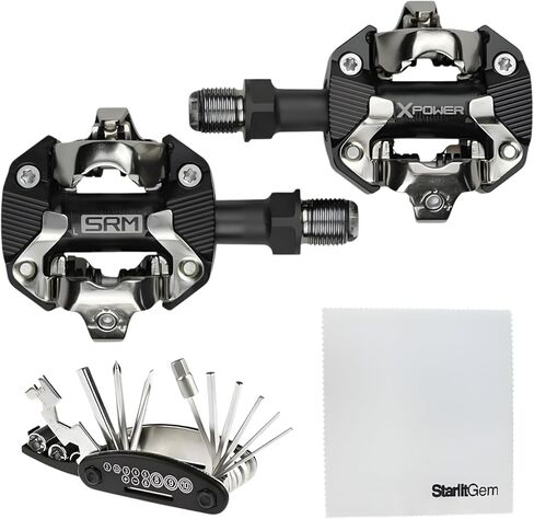 دواسات عداد الطاقة SRM X-Power MTB، عداد طاقة لركوب الدراجات متوافق مع SPD مزدوج الجوانب، مغزل طويل، بلوتوث ANT+، قابل لإعادة الشحن، تصميم معدني جاهز للمسار، مع مجموعة أدوات متعددة StarlitGem وقطعة قماش للتنظيف in Saudi Arabia