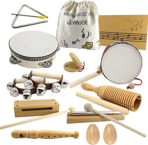 VINJOE Baby Musical Instruments-Toddler Montessori Wooden Musical Toys for Kids 1-3, Neutral Colors Percussion Instruments Set Early Learning Musical Toys for Preschool Educational Birthday Gifts in Kuwait