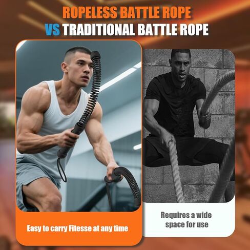 RunBaiNianCordless Battle Rope 2 Pack حبل تدريب ثقيل محمول لتمارين القلب والقوة HIIT معدات الصالة الرياضية المنزلية للرجال والنساء in Kuwait