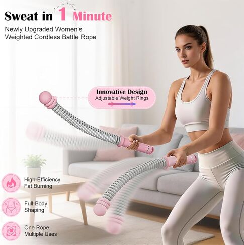 حبال معركة بدون حبال، معدات اللياقة البدنية المنزلية لصالة الألعاب الرياضية للقوة والقلب، لا تشابك، قبضة مضادة للانزلاق، للرجال والنساء ومدربي اللياقة البدنية، تصميم محمول بمقابض مرجحة، مثالية للتدريبات الداخلية in Kuwait