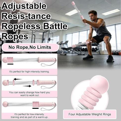 2PCS Weighted Ropeless Battle Ropes for Home Gym for Men & Women, Heavy Duty Cordless Battle Rope with Storage Bag, Strength & Low-Impact Cardio for HIIT Workouts, Cardio & Muscle Training-Pink in Saudi Arabia