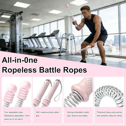 2PCS Weighted Ropeless Battle Ropes for Home Gym for Men & Women, Heavy Duty Cordless Battle Rope with Storage Bag, Strength & Low-Impact Cardio for HIIT Workouts, Cardio & Muscle Training-Pink in Saudi Arabia