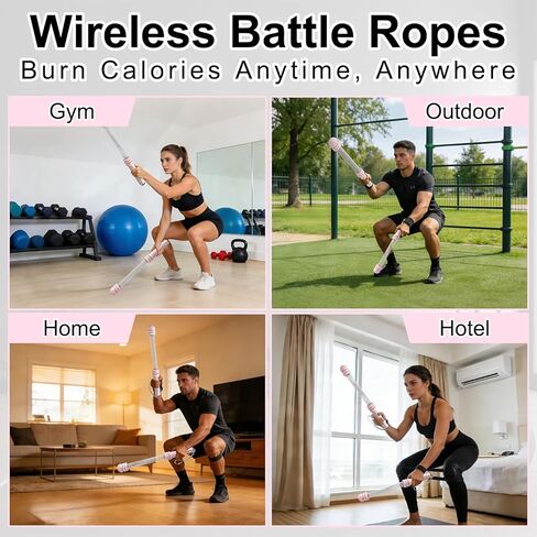 2PCS Weighted Ropeless Battle Ropes for Home Gym for Men & Women, Heavy Duty Cordless Battle Rope with Storage Bag, Strength & Low-Impact Cardio for HIIT Workouts, Cardio & Muscle Training-Pink in Saudi Arabia
