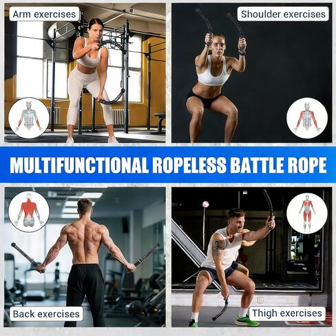 Portable Ropeless Battle Ropes, 2 in 1 Cordless Battle Ropes for Home Gym with Non-Slip Gloves, HIIT and Low-Impact Aerobic Training and Muscle Training for Men and Women in Saudi Arabia