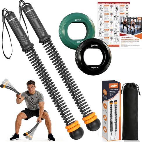 حبال معركة مرجحة بدون حبال، حبال معركة لاسلكية قابلة للتعديل لصالة الألعاب الرياضية المنزلية مع مقويات للقبضة، حبل تمرين للتمرين منخفض التأثير، القوة وHIIT، عصي حبل المعركة للرجال والنساء in Kuwait