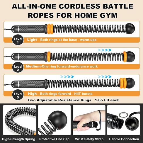 حبال معركة مرجحة بدون حبال، حبال معركة لاسلكية قابلة للتعديل لصالة الألعاب الرياضية المنزلية مع مقويات للقبضة، حبل تمرين للتمرين منخفض التأثير، القوة وHIIT، عصي حبل المعركة للرجال والنساء in Kuwait