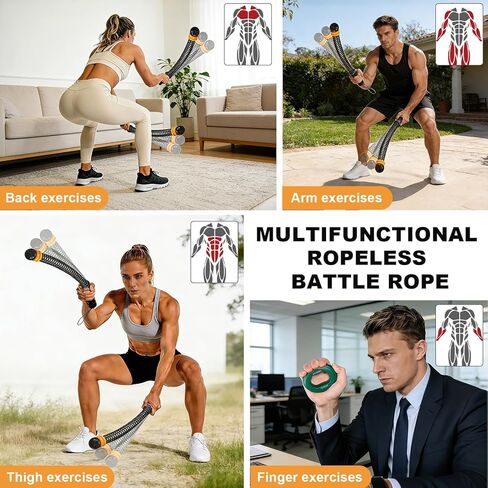 حبال معركة مرجحة بدون حبال، حبال معركة لاسلكية قابلة للتعديل لصالة الألعاب الرياضية المنزلية مع مقويات للقبضة، حبل تمرين للتمرين منخفض التأثير، القوة وHIIT، عصي حبل المعركة للرجال والنساء in Kuwait