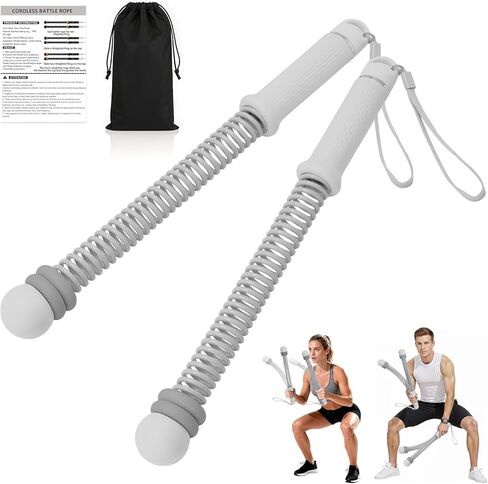 Ropeless Battle Ropes, Adjustable Weighted Cordless Trainer for Home Gym HIIT Low Impact Workouts, 17.1 in Portable with Sliding Resistance Rings and Storage Bag (Black) in Kuwait