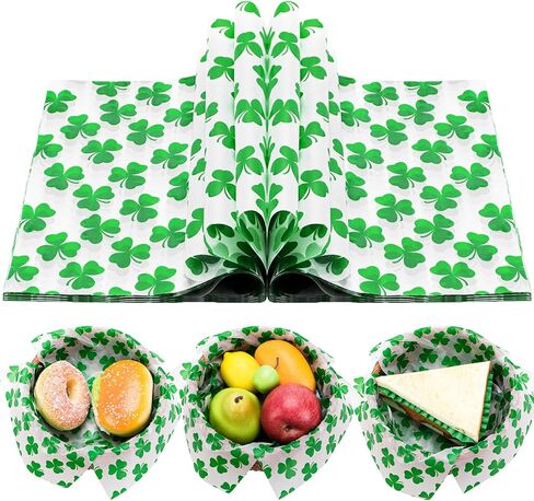 150 Sheets Shamrock Deli Paper, 9.8 x 8.3in St.Patrick's Day Clover Grease Proof Food Grease Resistant Paper Liners Greaseproof Food Wax Paper for Irish Home Kitchen Decor in Kuwait