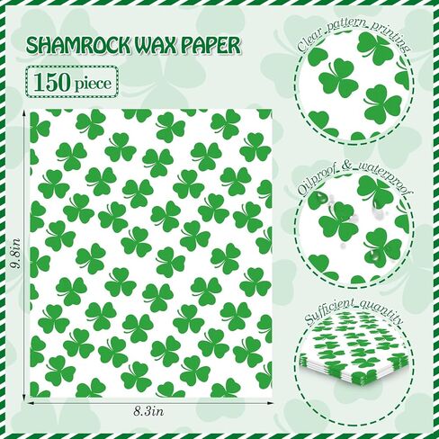 150 Sheets Shamrock Deli Paper, 9.8 x 8.3in St.Patrick's Day Clover Grease Proof Food Grease Resistant Paper Liners Greaseproof Food Wax Paper for Irish Home Kitchen Decor in Kuwait