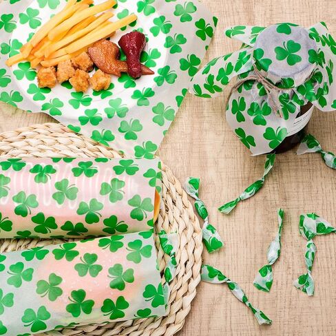 150 Sheets Shamrock Deli Paper, 9.8 x 8.3in St.Patrick's Day Clover Grease Proof Food Grease Resistant Paper Liners Greaseproof Food Wax Paper for Irish Home Kitchen Decor in Kuwait