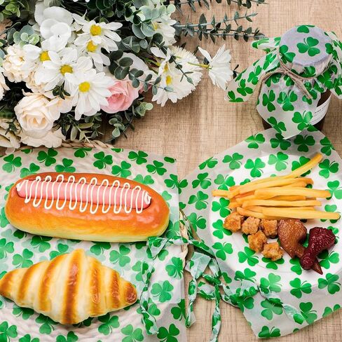 150 Sheets Shamrock Deli Paper, 9.8 x 8.3in St.Patrick's Day Clover Grease Proof Food Grease Resistant Paper Liners Greaseproof Food Wax Paper for Irish Home Kitchen Decor in Kuwait
