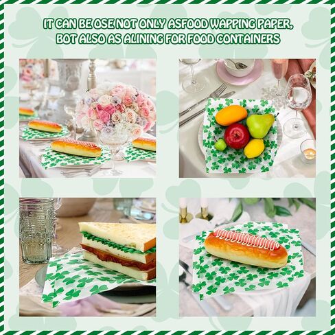 150 Sheets Shamrock Deli Paper, 9.8 x 8.3in St.Patrick's Day Clover Grease Proof Food Grease Resistant Paper Liners Greaseproof Food Wax Paper for Irish Home Kitchen Decor in Kuwait