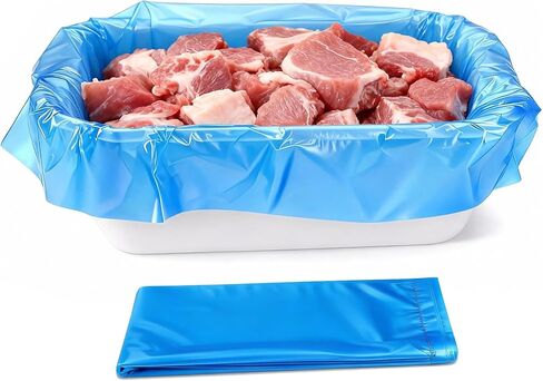 60 عبوة من بطانات اللحوم للاستعمال مرة واحدة، بطانات بلاستيكية من البولي إيثيلين بسمك 2.5 مل لمعالجة اللحوم وخلطها ونقلها، أكياس مسطحة مفتوحة مقاس 21 بوصة × 22 بوصة لسهولة التنظيف (أزرق) in Kuwait