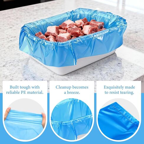 60 عبوة من بطانات اللحوم للاستعمال مرة واحدة، بطانات بلاستيكية من البولي إيثيلين بسمك 2.5 مل لمعالجة اللحوم وخلطها ونقلها، أكياس مسطحة مفتوحة مقاس 21 بوصة × 22 بوصة لسهولة التنظيف (أزرق) in Kuwait