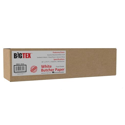 White Butcher Paper 18 inch x 175 feet, 2" Core, 1 Roll, 40lb. Big Tex by ALLIANCE – Food Grade BBQ Smoking Paper, Made in the USA in Saudi Arabia