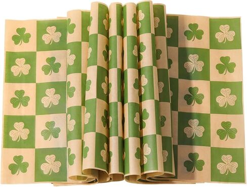 Honeydak 150 Pcs St. Patrick's Day Wax Paper Sheets Shamrock Clover Deli Tissue Paper Green Sandwich Wrapping Sheets Grease Resistant Fast Food Liners for BBQ Kitchen Party Supplies(Artsy Style) in Saudi Arabia