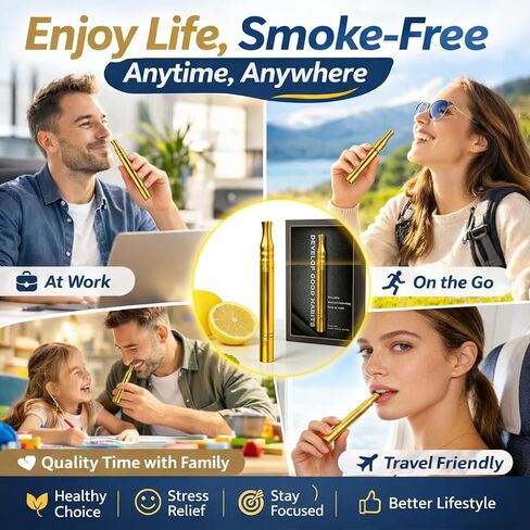 Smoking Cessation Treatments - Quit Bad Habit Air Device Built-in Filter Holder Fits Slim 12pcs Natural Flavor, Upgraded Version Smokeless Inhaler, Hand to Mouth Habit Support with Natural Scents in Kuwait