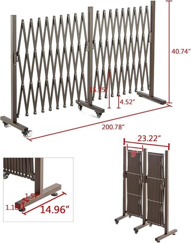 Extendable Aluminum Fence, Portable Barricade Gate with Casters, Max Expansion Size 201"×15.2"×40.6", Flexible Fence Mobile Barricade Safety Barrier, Pet Fence Gate Adjustable in Saudi Arabia