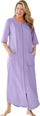 Dreams & Co. Women's Plus Long French Terry Zip -Pront Robe (Petite المتاح) - L ، Iris Soft Iris in Kuwait