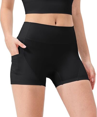 Biker Shorts Women with Pockets-High Waisted Yoga Spandex Shorts Running 4" Control Tummy Soft Workout Gym Shorts in Saudi Arabia