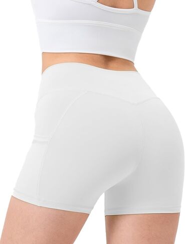 Biker Shorts Women with Pockets-High Waisted Yoga Spandex Shorts Running 4" Control Tummy Soft Workout Gym Shorts in Saudi Arabia
