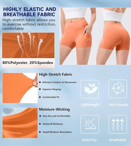 Biker Shorts Women with Pockets-High Waisted Yoga Spandex Shorts Running 4" Control Tummy Soft Workout Gym Shorts in Saudi Arabia