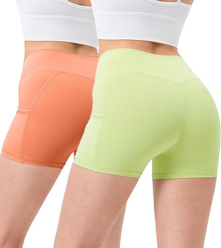 Biker Shorts Women with Pockets-High Waisted Yoga Spandex Shorts Running 4" Control Tummy Soft Workout Gym Shorts in Saudi Arabia