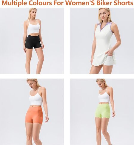 Biker Shorts Women with Pockets-High Waisted Yoga Spandex Shorts Running 4" Control Tummy Soft Workout Gym Shorts in Saudi Arabia