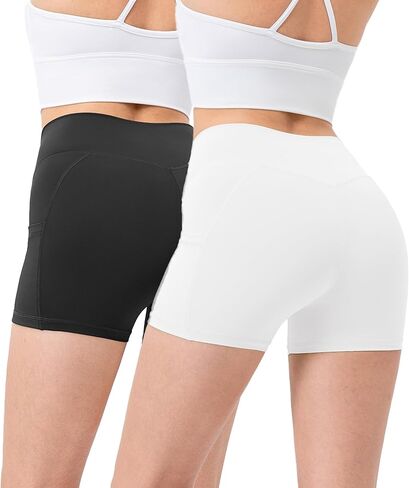 Biker Shorts Women with Pockets-High Waisted Yoga Spandex Shorts Running 4" Control Tummy Soft Workout Gym Shorts in Saudi Arabia
