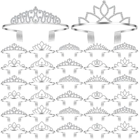 Lyrow 30 PCS Tiara Crowns for Women Galentines Day Party Forms Crotens Crotنام مع مشط برأس الأميرة الفضية Tiaras لعيد ميلاد عيد الميلاد عيد الميلاد (الأسلوب الأنيق) in Saudi Arabia