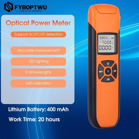 Rechargeable Optic Power Meter -70~+10 dBm Fiber Light Meter for Testing 9 Calibrated Wavelengths Compact Size (4.9in*1.3in), Continuous use for 20 Hours in Saudi Arabia