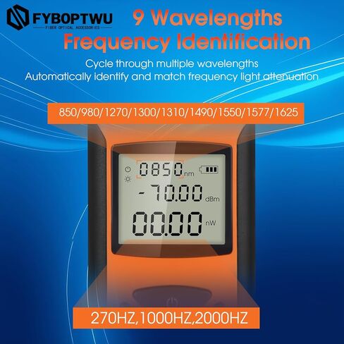 Rechargeable Optic Power Meter -70~+10 dBm Fiber Light Meter for Testing 9 Calibrated Wavelengths Compact Size (4.9in*1.3in), Continuous use for 20 Hours in Saudi Arabia